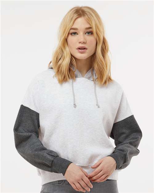 Women's Sueded Fleece Colorblocked Crop Hooded Sweatshirt