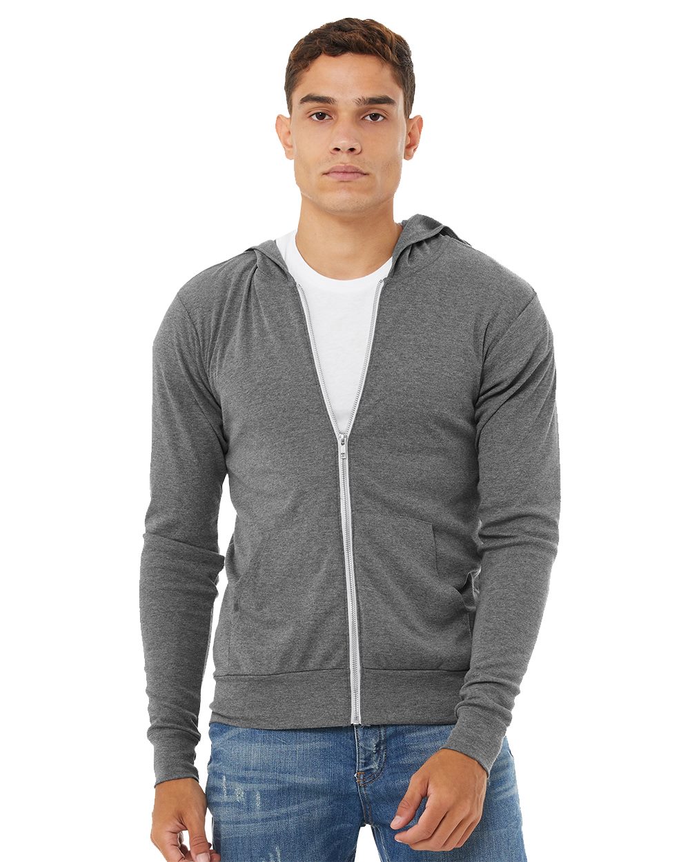 BELLA + CANVAS Unisex Triblend Lightweight Full-Zip Hooded Long Sleeve Tee 3939