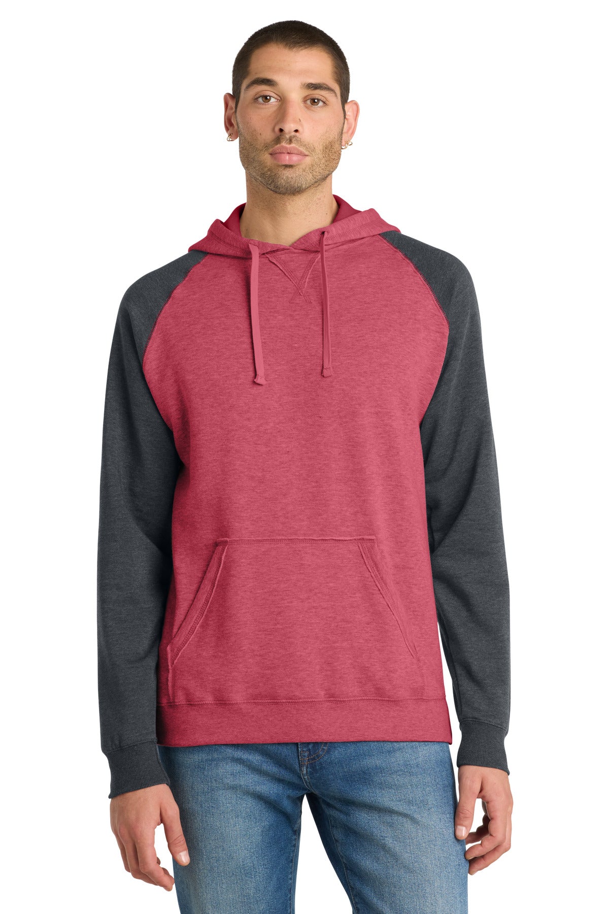 District ® Young Mens Lightweight Fleece Raglan Hoodie. DT196