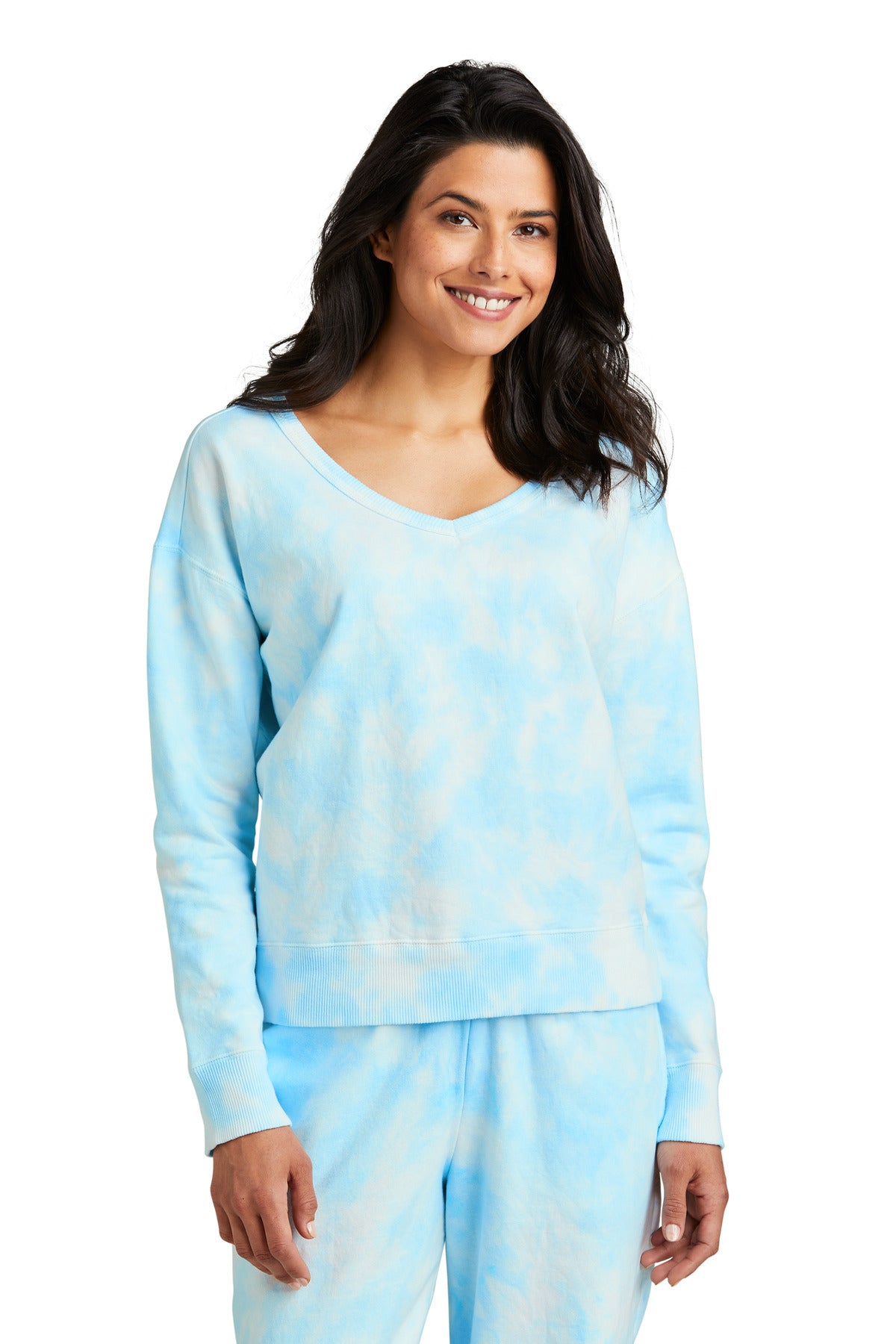 Port & Co ™ Women's Beach Wash ® Cloud Tie-Dye V-Neck Sweatshirt LPC140V