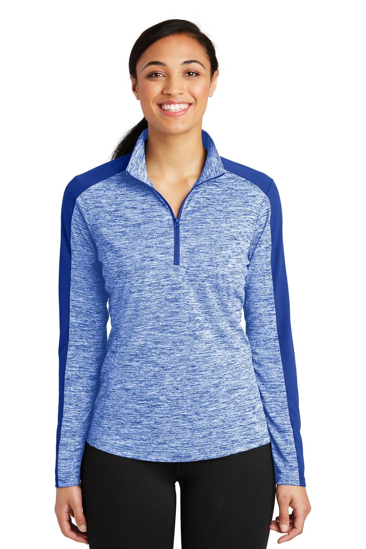 Sport-Tek ® Women's PosiCharge ® Electric Heather Colorblock 1/4-Zip Pullover. LST397