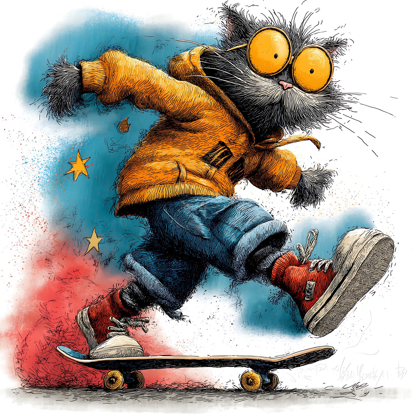Skateboarding Cat 03