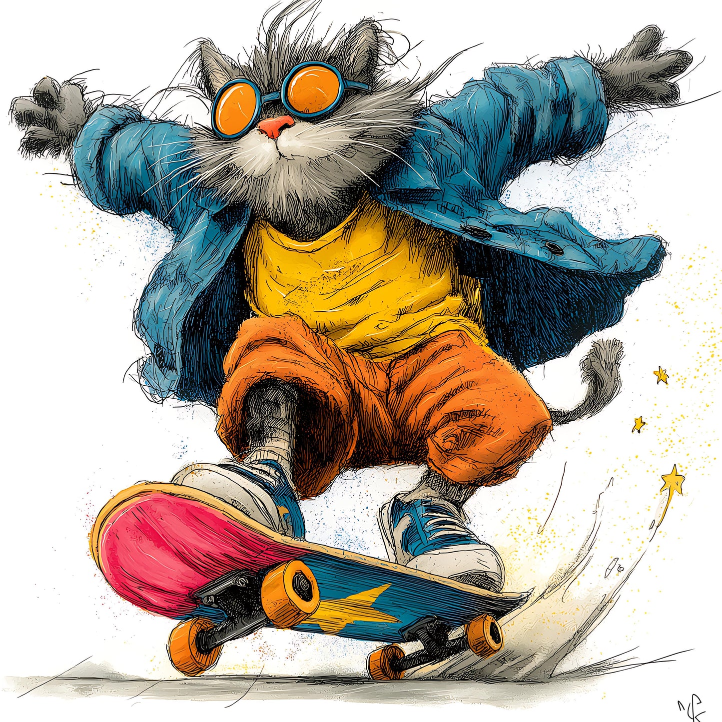 Skateboarding Cat 07