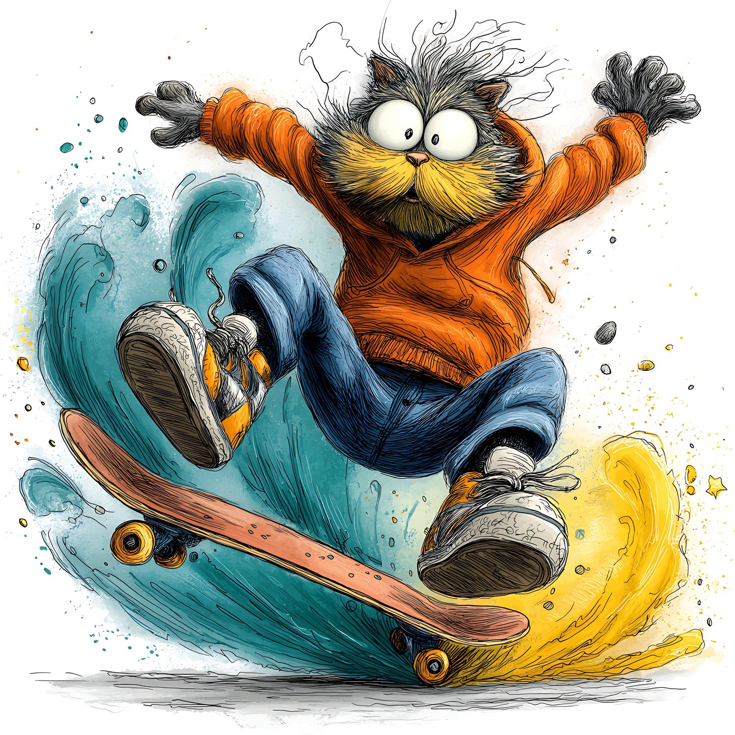 Skateboarding Cat 09