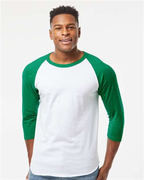 Unisex Fine Jersey Raglan T-Shirt - Black/ Heather Charcoal