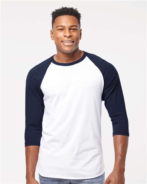 Unisex Fine Jersey Raglan T-Shirt - Black/ Heather Charcoal