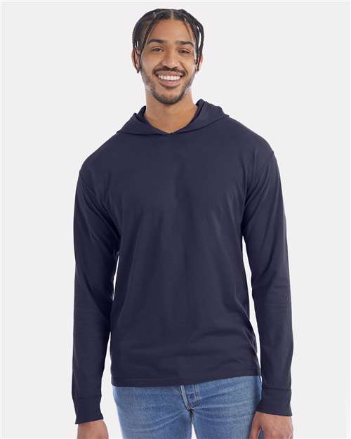 Unisex Garment-Dyed Jersey Hooded Long Sleeve T-Shirt