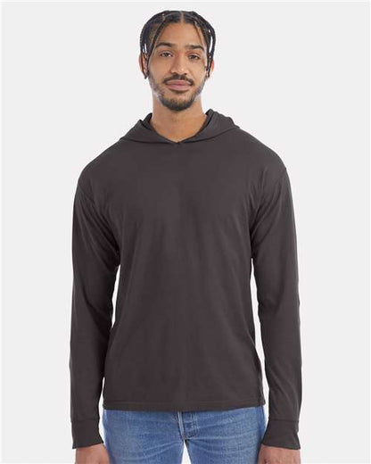 Unisex Garment-Dyed Jersey Hooded Long Sleeve T-Shirt