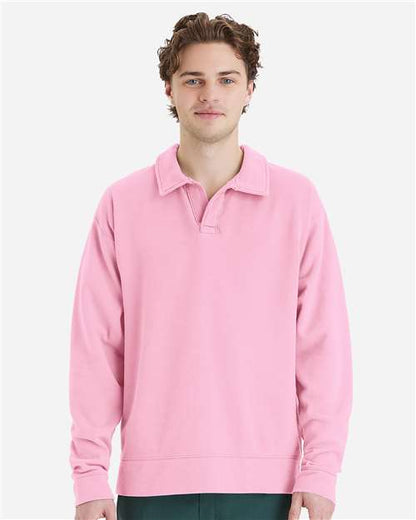 Unisex Garment-Dyed Polo Collar Sweatshirt