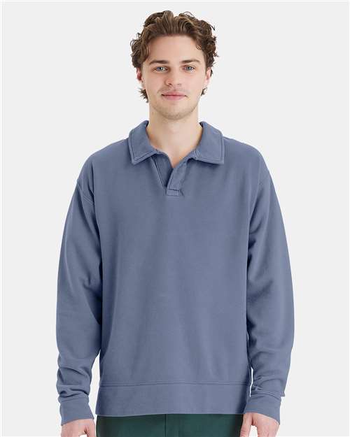 Unisex Garment-Dyed Polo Collar Sweatshirt