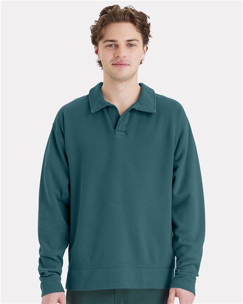 Unisex Garment-Dyed Polo Collar Sweatshirt