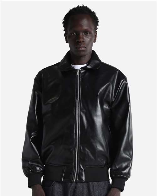 Shaka Wear Unisex PU Leather Collared Varsity Jacket SHPVB