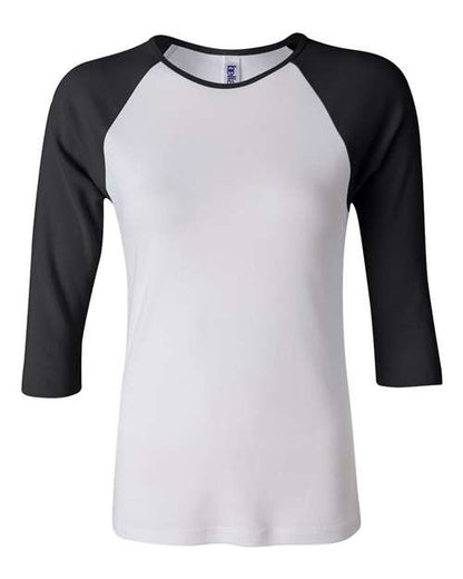 BELLA + CANVAS Women’s 1X1 Baby Rib Raglan Three-Quarter Sleeve Tee 2000
