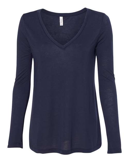 BELLA + CANVAS Women's Flowy Long Sleeve V-Neck Tee 8855