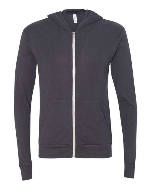 Unisex Triblend Lightweight Full-Zip Hooded Long Sleeve Tee