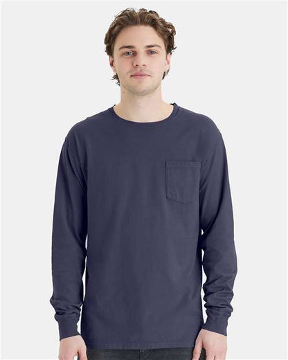 Unisex Garment-Dyed Long Sleeve T-Shirt With a Pocket