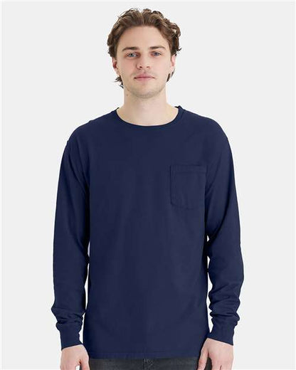 Unisex Garment-Dyed Long Sleeve T-Shirt With a Pocket