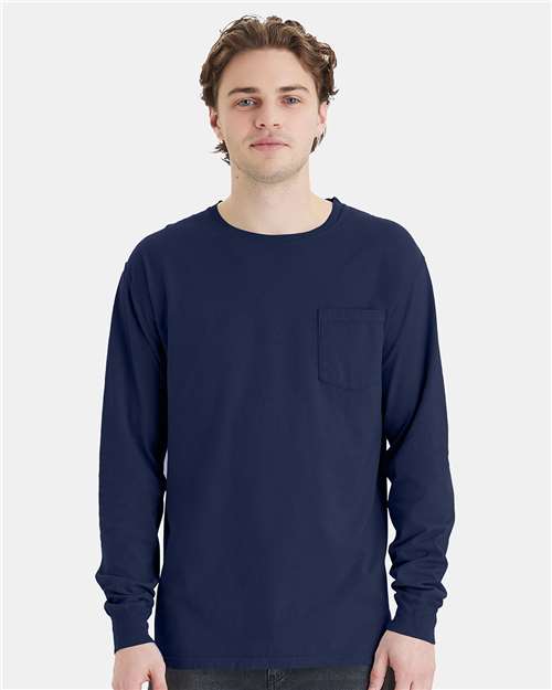 ComfortWash by Hanes Unisex Garment-Dyed Long Sleeve T-Shirt With a Pocket GDH250