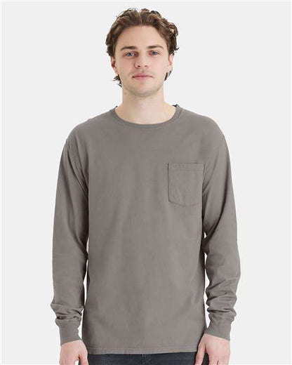 Unisex Garment-Dyed Long Sleeve T-Shirt With a Pocket
