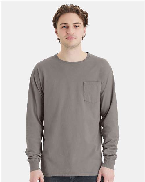 ComfortWash by Hanes Unisex Garment-Dyed Long Sleeve T-Shirt With a Pocket GDH250