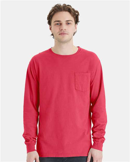 Unisex Garment-Dyed Long Sleeve T-Shirt With a Pocket