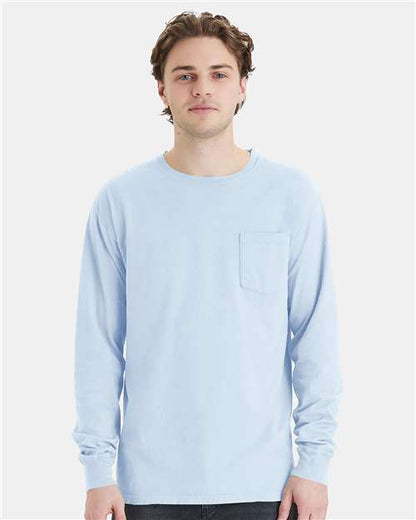 Unisex Garment-Dyed Long Sleeve T-Shirt With a Pocket