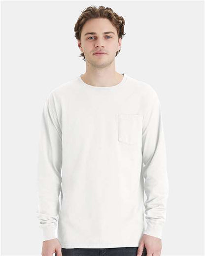 Unisex Garment-Dyed Long Sleeve T-Shirt With a Pocket