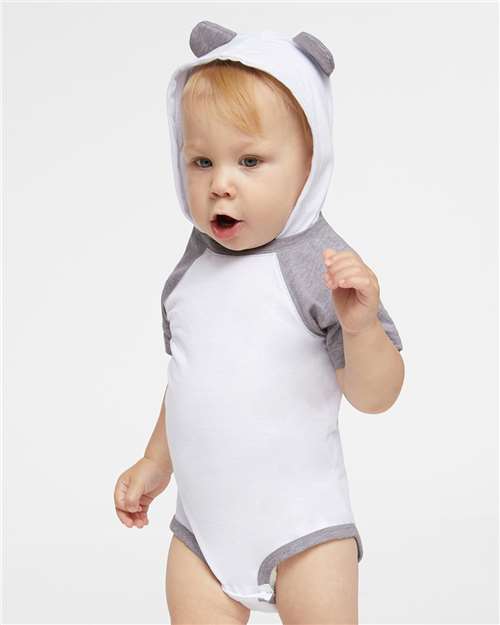 Fine Jersey Infant Short Sleeve Raglan Bodysuit with Hood & Ears