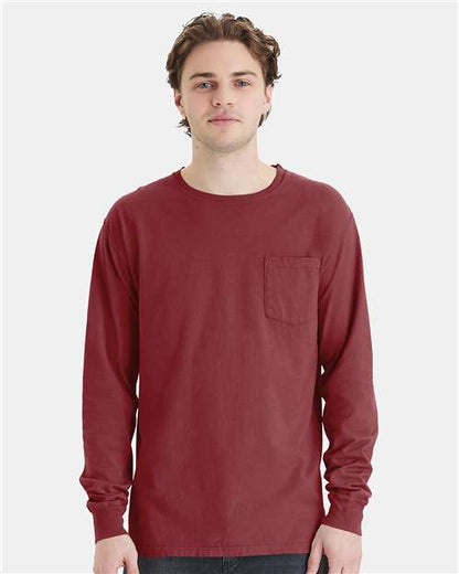 Unisex Garment-Dyed Long Sleeve T-Shirt With a Pocket