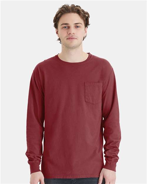 ComfortWash by Hanes Unisex Garment-Dyed Long Sleeve T-Shirt With a Pocket GDH250
