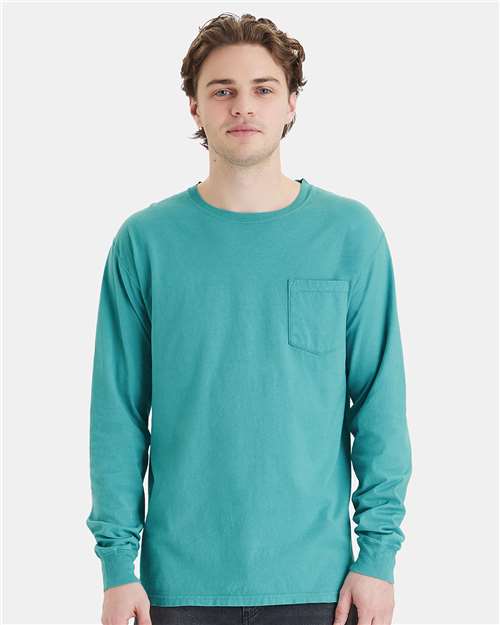 ComfortWash by Hanes Unisex Garment-Dyed Long Sleeve T-Shirt With a Pocket GDH250