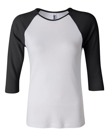 BELLA + CANVAS Women’s 1X1 Baby Rib Raglan Three-Quarter Sleeve Tee 2000
