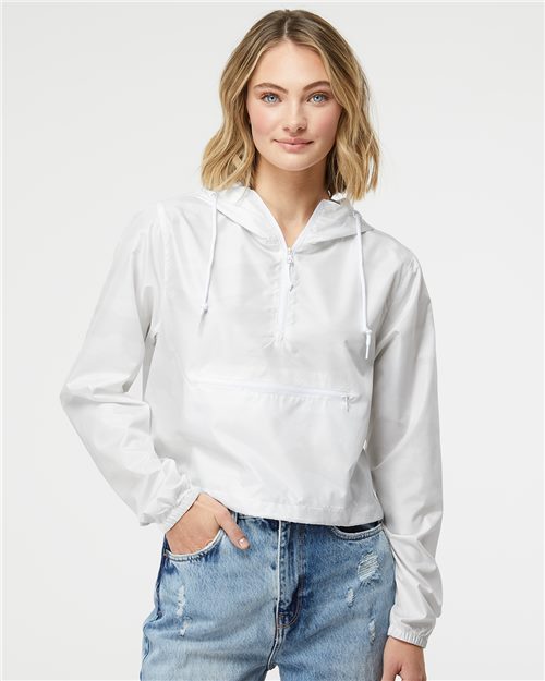 Independent Trading Co. Women's Lightweight Quarter-Zip Pullover Crop Windbreaker EXP64CRP