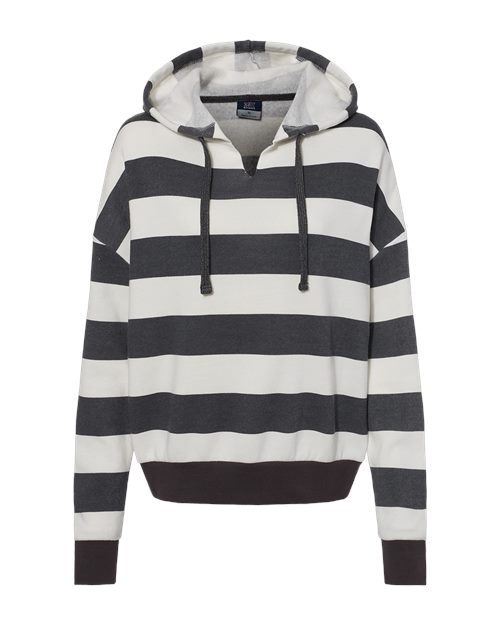 Women's Striped Fleece Boxy Hooded Sweatshirt