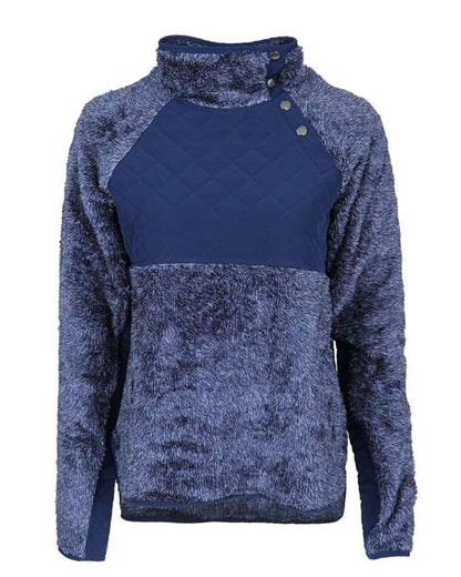 Women's Quilted Fuzzy Fleece Snap PlacketPullover