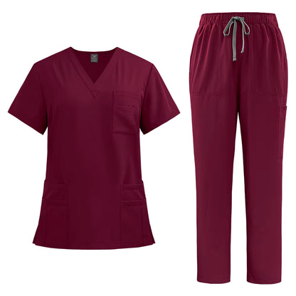Törst - New V-Neck Split-Style Medical Scrubs Set with Straight-Leg Pants and Pockets