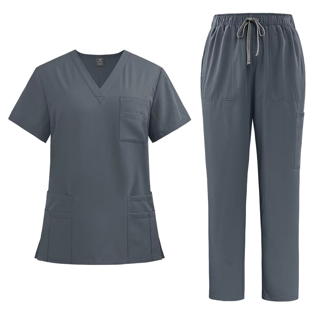 Törst - New V-Neck Split-Style Medical Scrubs Set with Straight-Leg Pants and Pockets