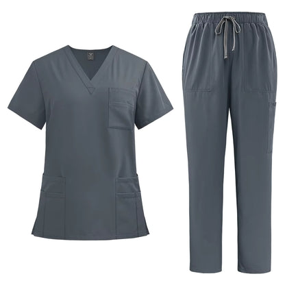 Törst - New V-Neck Split-Style Medical Scrubs Set with Straight-Leg Pants and Pockets