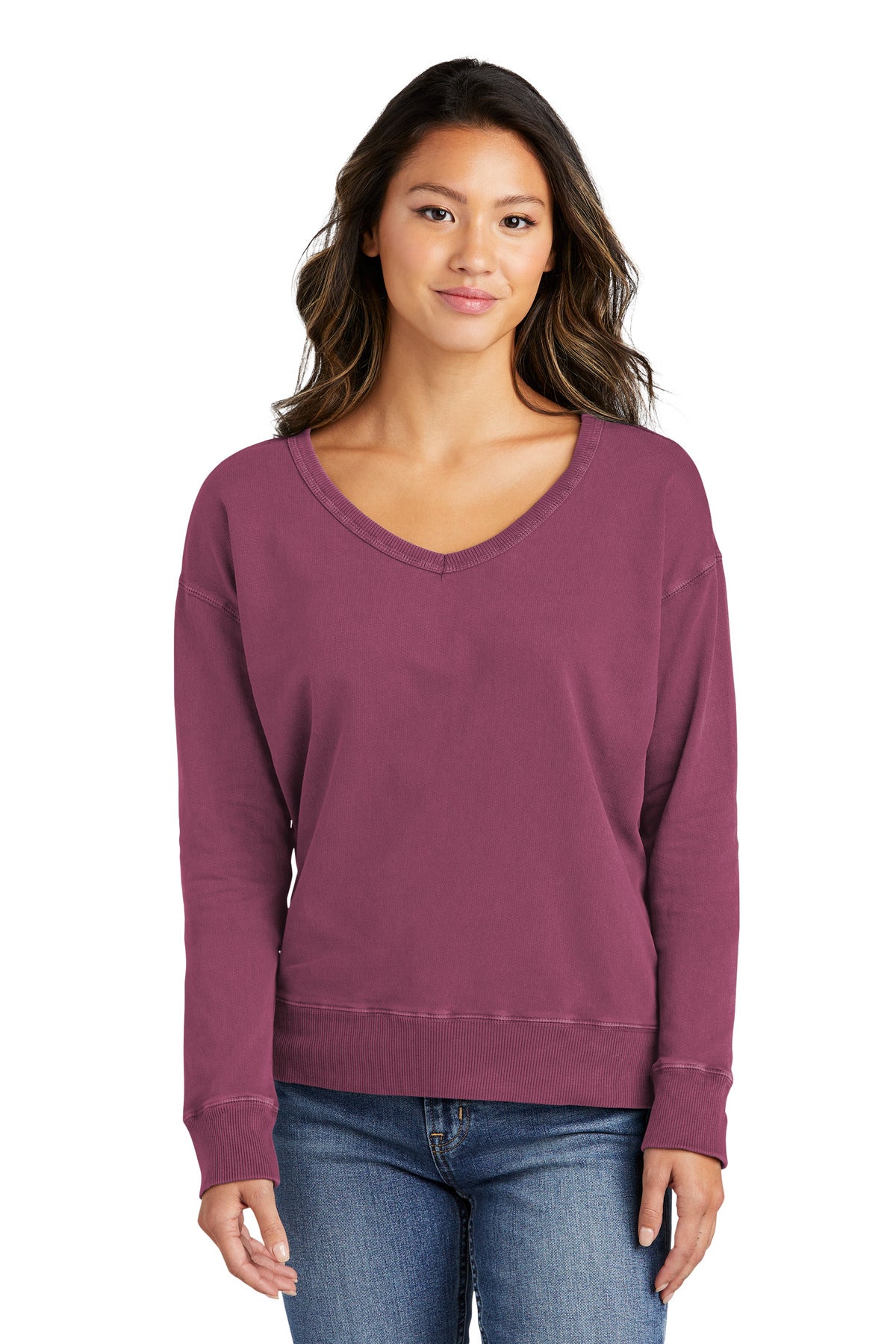 Port & Co ™  Women's Beach Wash ®  Garment-Dyed V-Neck Sweatshirt LPC098V