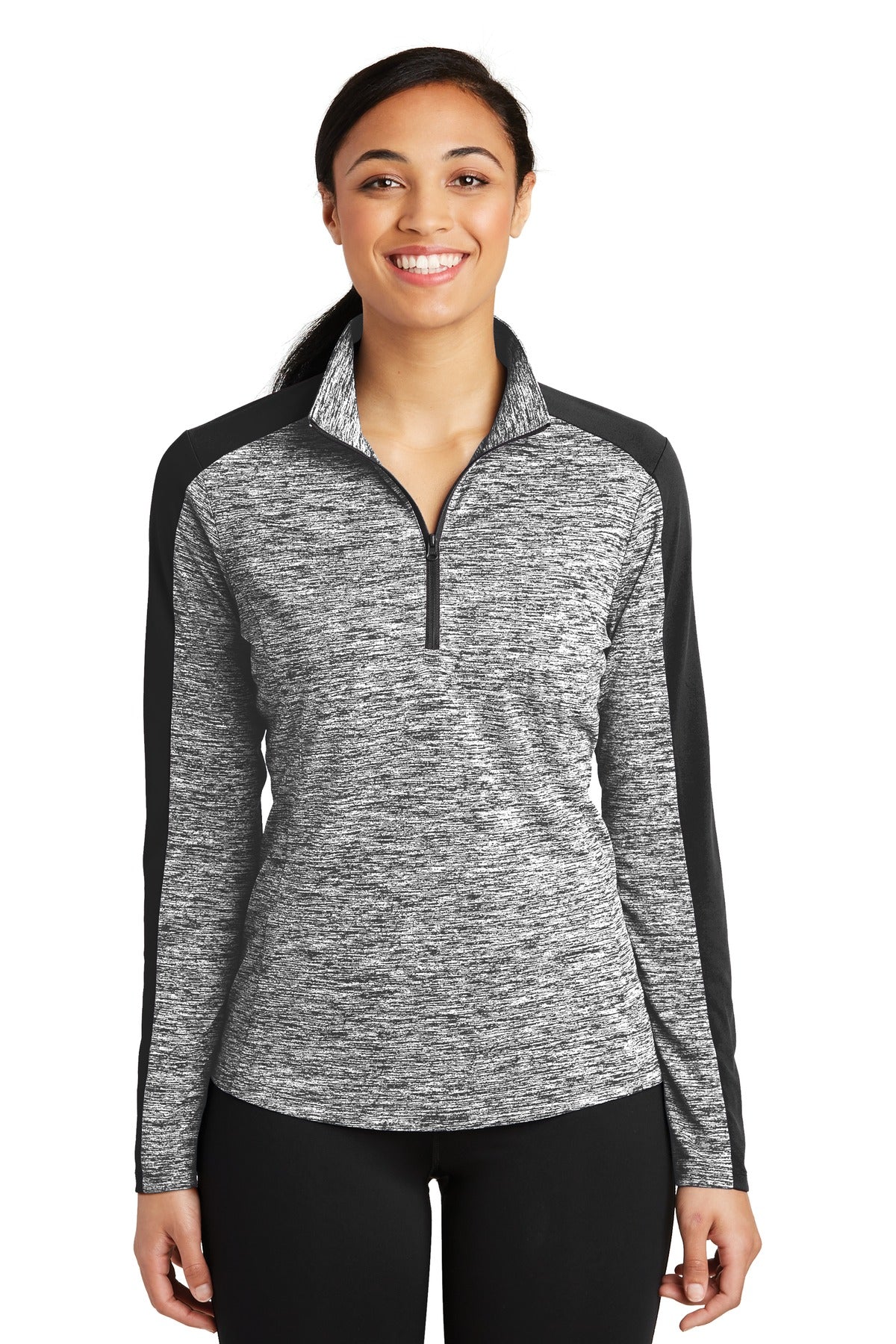 Sport-Tek ®  Women's PosiCharge ®  Electric Heather Colorblock 1/4-Zip Pullover. LST397